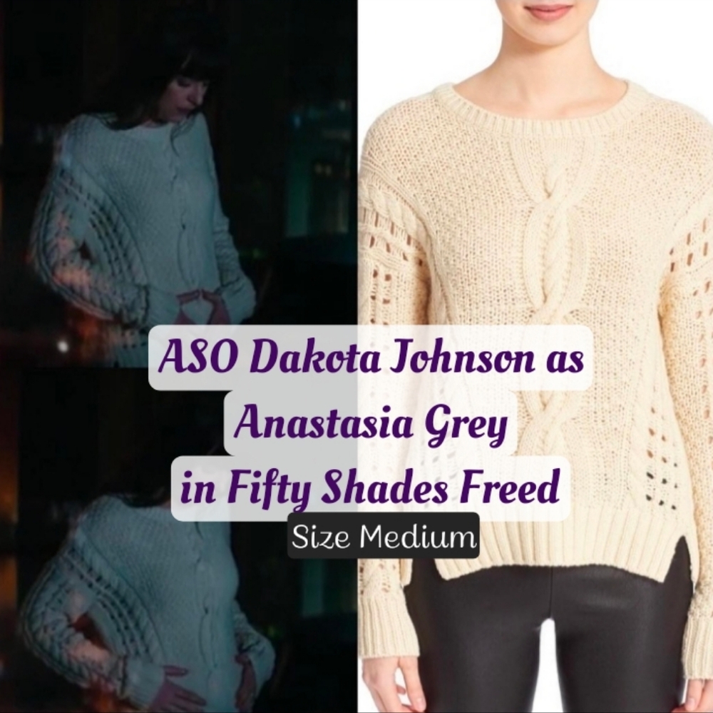 Vince + Garance Doré Crop Cable Openwork Yak Wool Sweater ASO Dakota Johnson